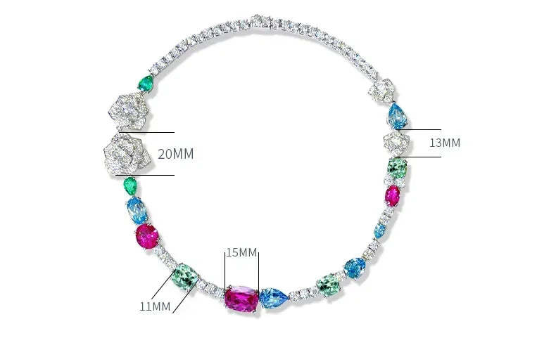 Fashionable Flower Multicolor Candy Diamonds 18k White Gold Necklace | Mix Mix Style-Mix MIx Style
