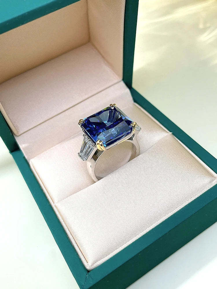 Blue Elegant Solitarie Cushion Cut Moissanite Diamonds 18k White Gold Engagement Ring | Mix Mix Style-Mix MIx Style