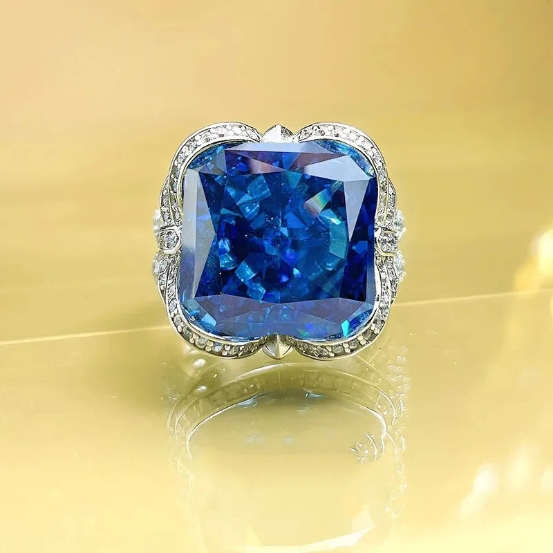 Blue Cushion Cut Moissanite Diamonds 18k White Gold Elegant Luxury Engagement Ring | Mix Mix Style-Mix MIx Style