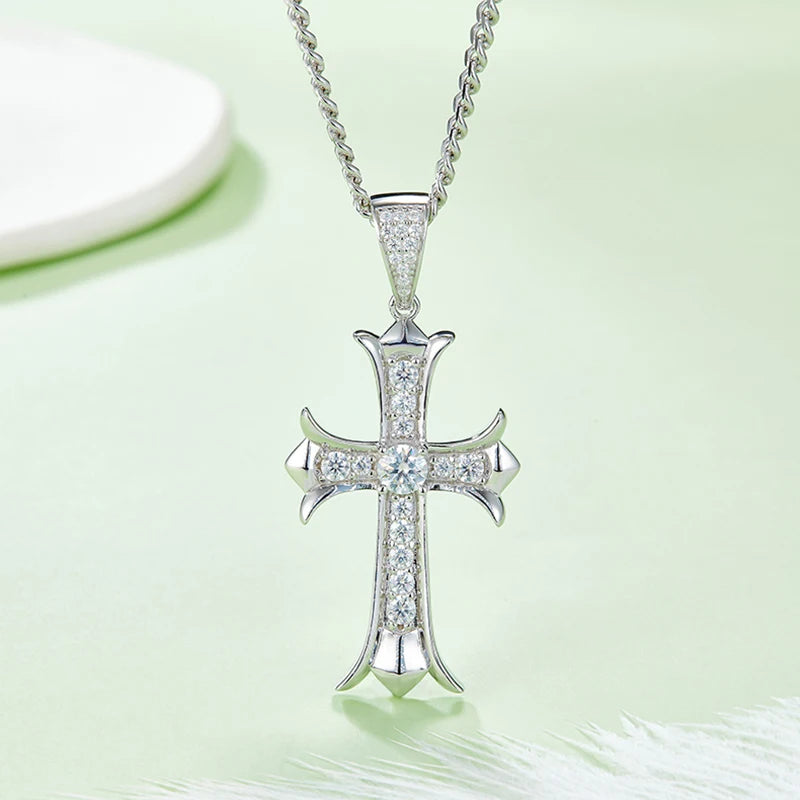 SGARIT Fine Jewelry S925 Silver Main Stone 5mm 1.39CT Total VVS1D Moissanite Cross Pendant For Man and Woman-Mix MIx Style