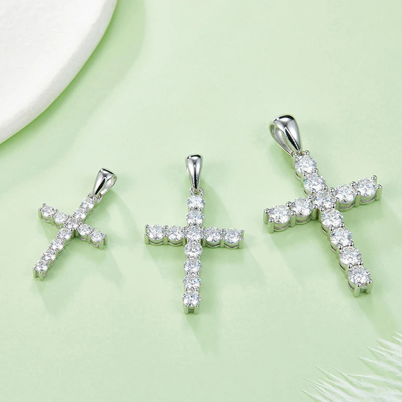 SGARIT Jewelry 925 Sterling Silver 5mm 5.5CT Total VVS1D Moissanite Full Diamond Classic Crosses Pendant-Mix MIx Style