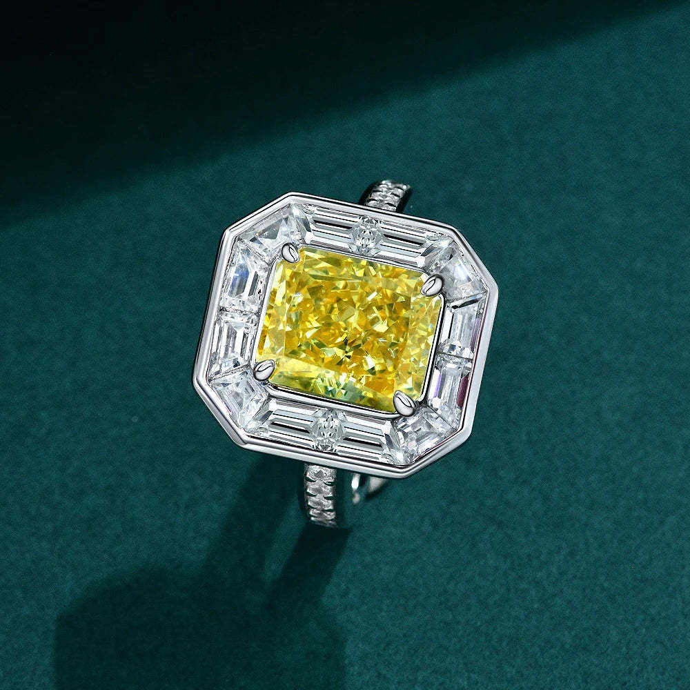 Yellow Ice Radiant Cut Moissanite Diamond 4ct 18k White Gold Wedding Engagement Fine Ring | Mix Mix Style-Mix MIx Style