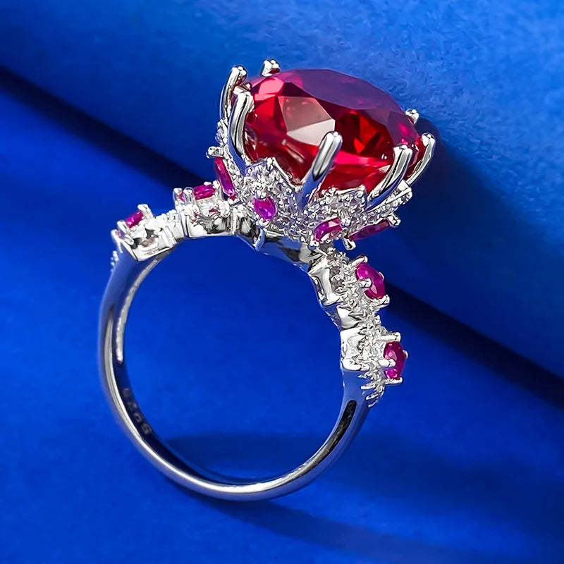 Vintage 8ct Ruby Diamond Ring 100% Real 925 Sterling Silver Party Wedding Band Rings for Women Bridal Engagement Jewelry Gift