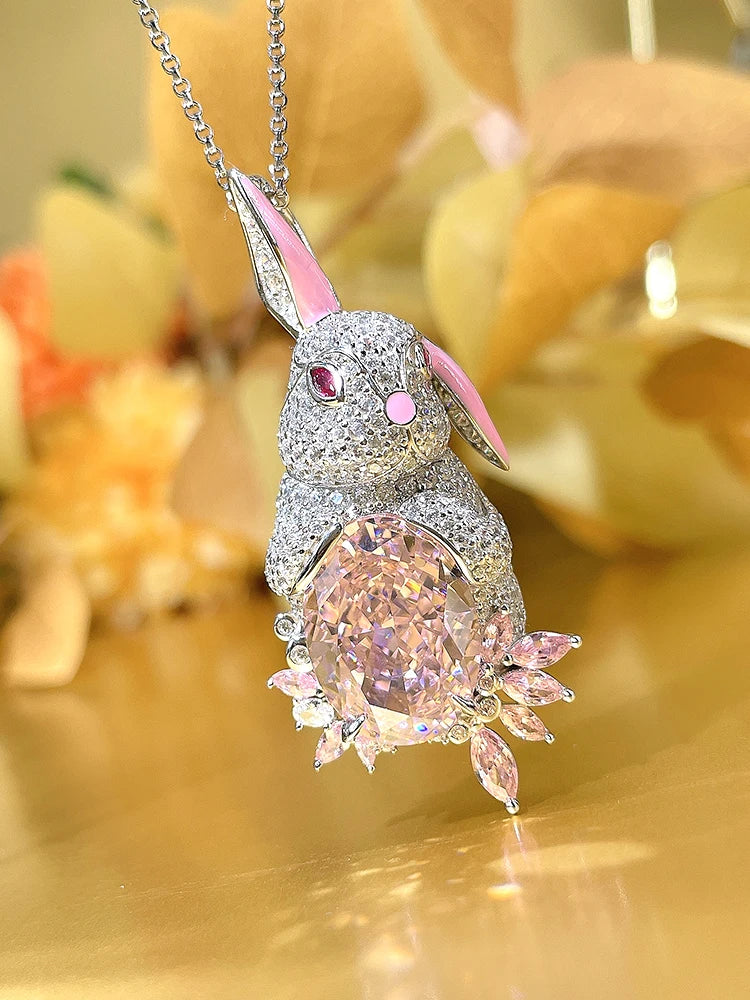 Cute White & Pink Oval Cut Moissanite Diamond Pendant Luxury 18k White Gold Plated Necklace | Mix Mix Style