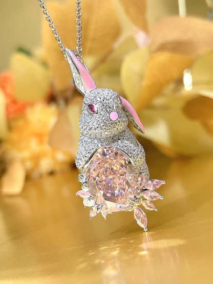 Cute White & Pink Oval Cut Moissanite Diamond Pendant Luxury 18k White Gold Plated Necklace | Mix Mix Style