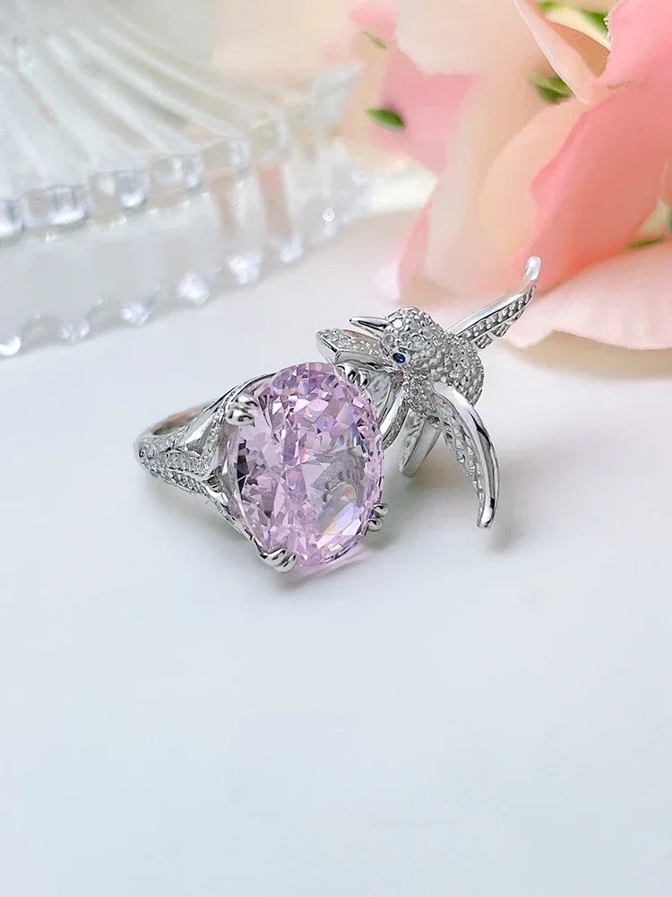 Versatile Bird Pink Round Cut Moissanite Diamonds 18k White Gold Plated Engagement Ring-Mix MIx Style