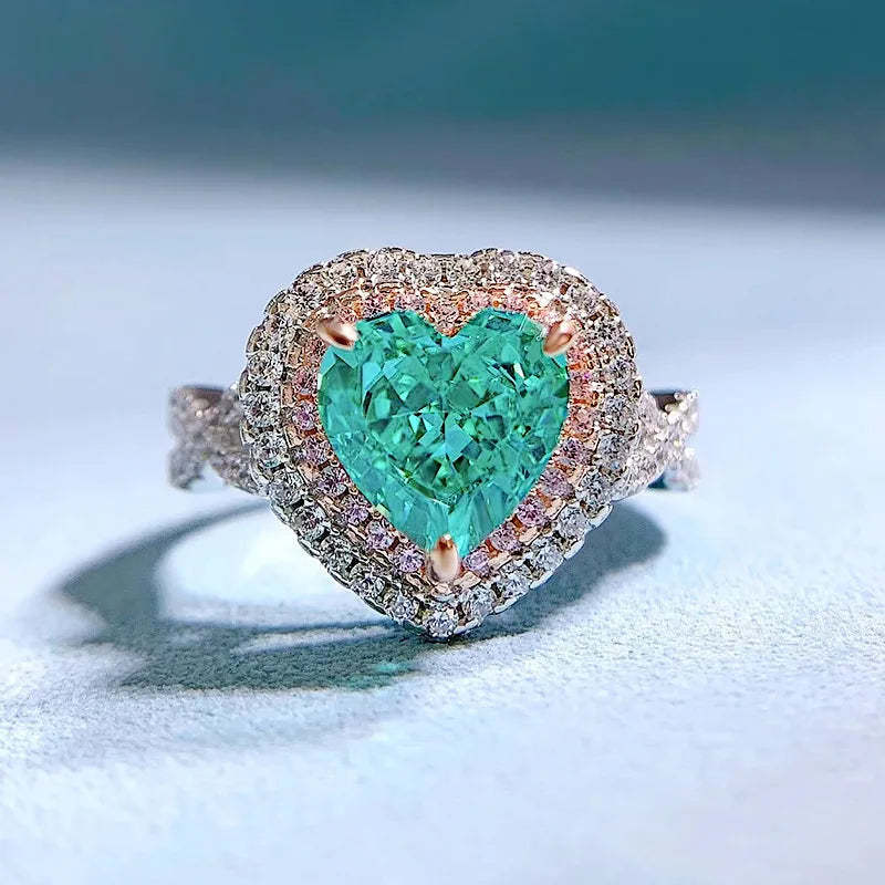Green Luxurious Heart Cut Moissanite Diamonds 8mm 18k White Gold Engagement Ring-Mix MIx Style