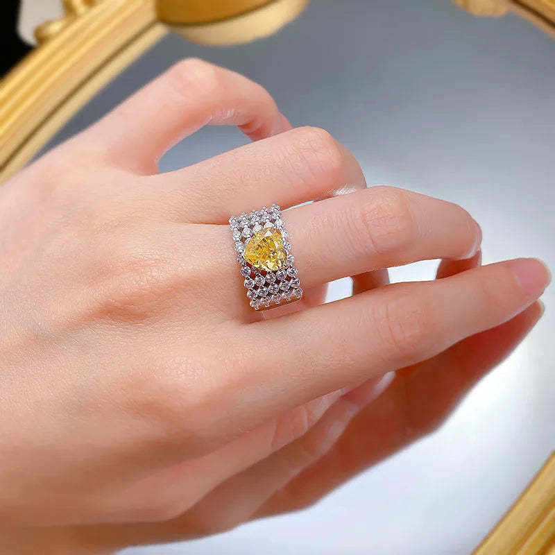Thick Luxurious Yellow Heart Cut Moissanite Diamond 8x8mm 18k White Gold Wedding Engagement Fine Ring | Mix Mix Style-Mix MIx Style