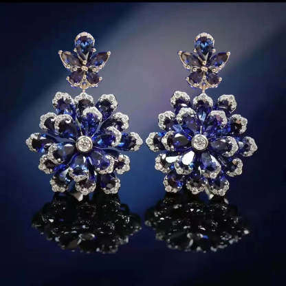 Vintage Flower Moissanite Diamond Sapphire Gemstone Ring/Necklace/Earrings Jewelry Sets | Mix Mix Style [Hot Seller]-Mix MIx Style