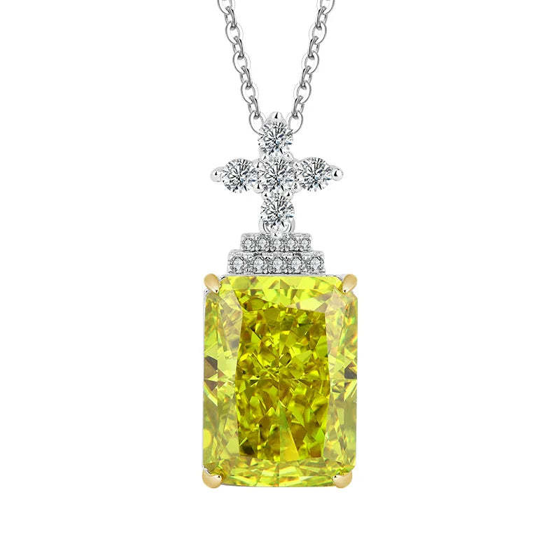 Dazzle Green Diamond Radiant Brilliant Cut Wealthy Eternity Pendant 18k White Gold Plated Necklace | Mix Mix Style-Mix MIx Style