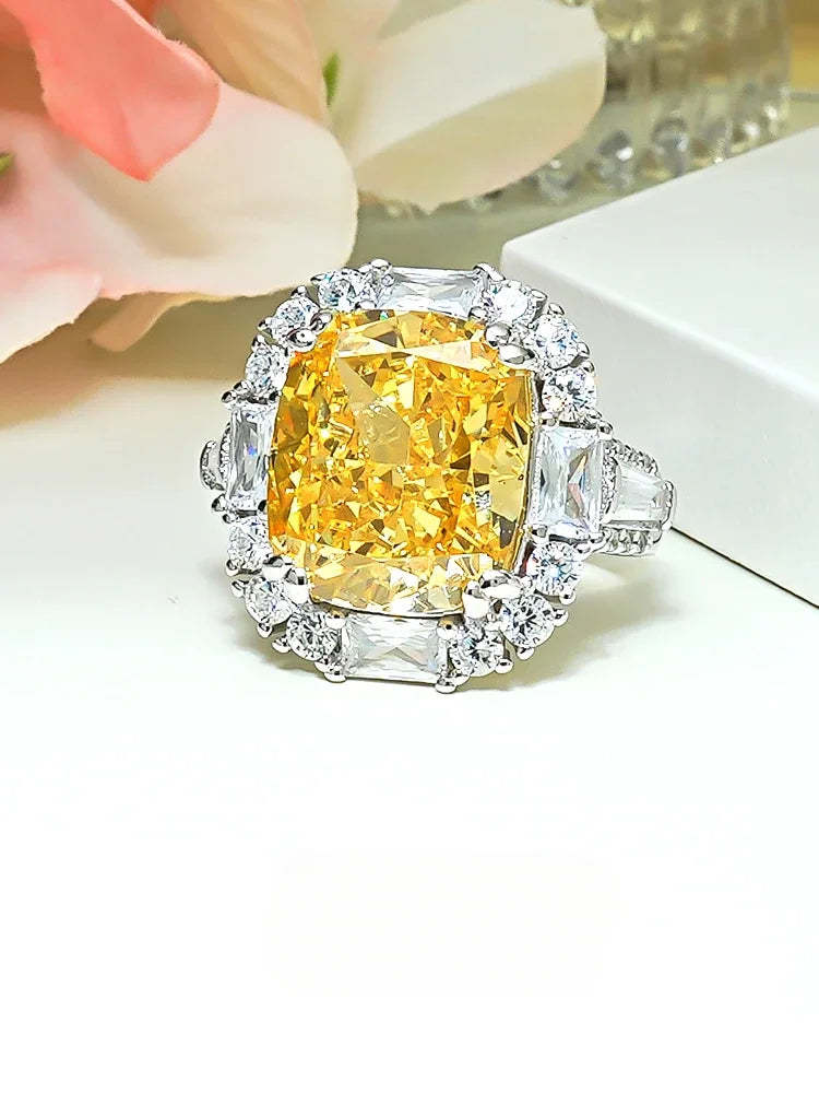Yellow Luxury Cushion Cut Moissanite Diamonds 18k White Gold Plated Engagement Ring-Mix MIx Style