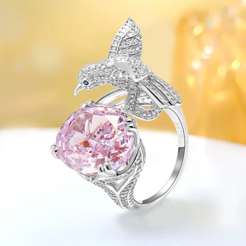Versatile Bird Pink Round Cut Moissanite Diamonds 18k White Gold Plated Engagement Ring-Mix MIx Style