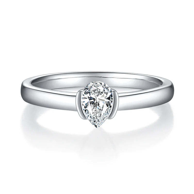 Solitaire Diamond 0.5CT Pear Moissanite 18k White Gold Plated Ring | Mix Mix Style [Hot Seller]-Mix MIx Style