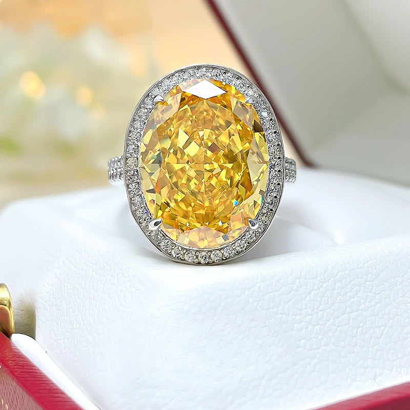 Fashionable Luxury Orange Oval Cut Moissanite Diamond 14ct White Gold Plated Engagement Fin Ring | Mix Mix Style-Mix MIx Style