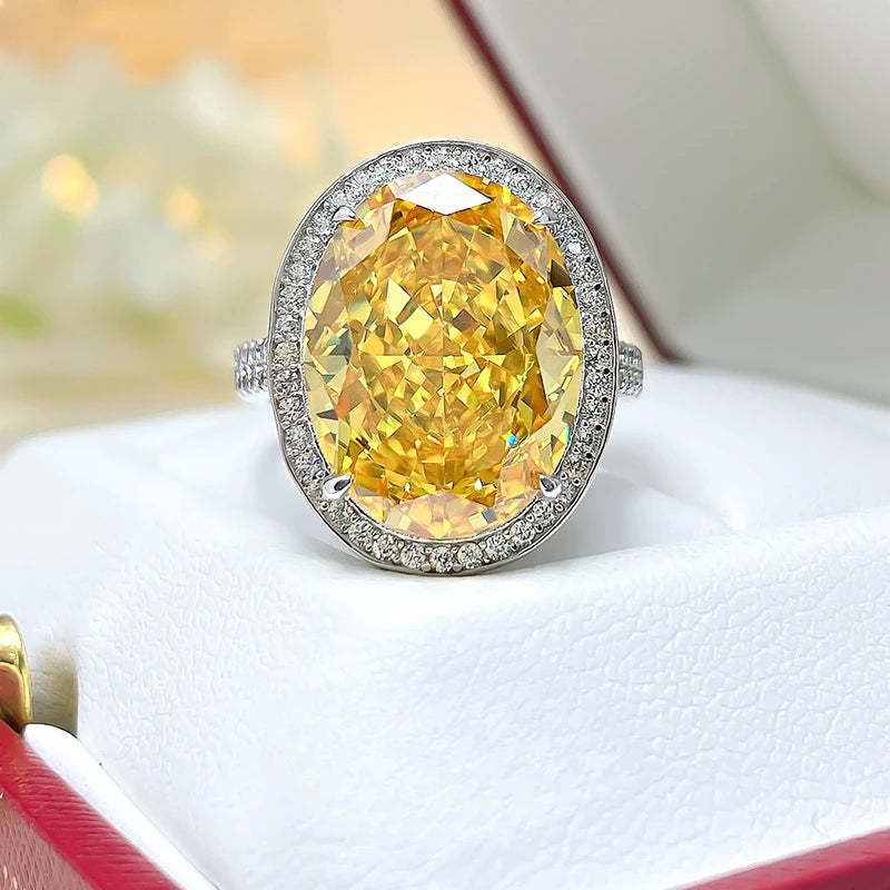 Fashionable Luxury Orange Oval Cut Moissanite Diamond 14ct White Gold Plated Engagement Fin Ring | Mix Mix Style-Mix MIx Style