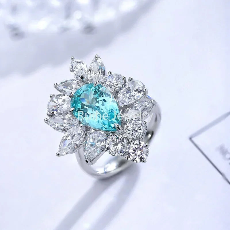 Sea Blue & White Fashion Pear Cut Moissanite Diamonds 5.33ct 18k White Gold Plated Engagement Ring  | Mix Mix Style-Mix MIx Style