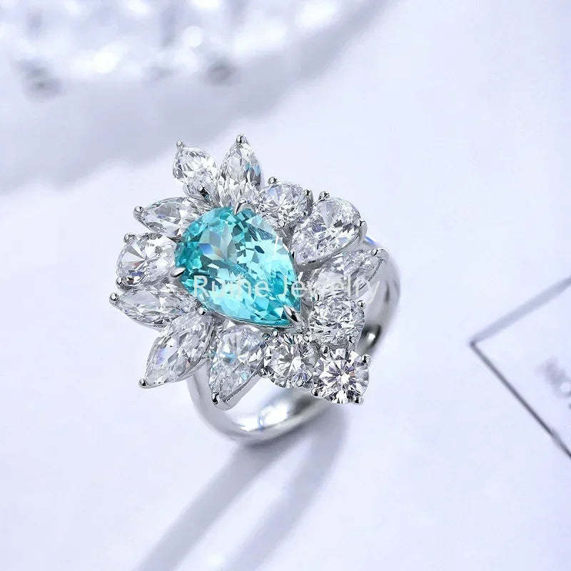 Sea Blue & White Fashion Pear Cut Moissanite Diamonds 5.33ct 18k White Gold Plated Engagement Ring  | Mix Mix Style-Mix MIx Style