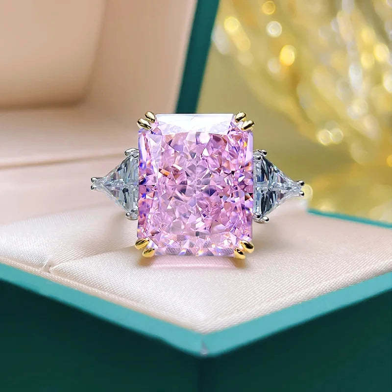 Solitarie Pink Radiant Cut Moissanite Diamonds 18k White Gold Plated Luxury Engagement Ring | Mix Mix Style-Mix MIx Style