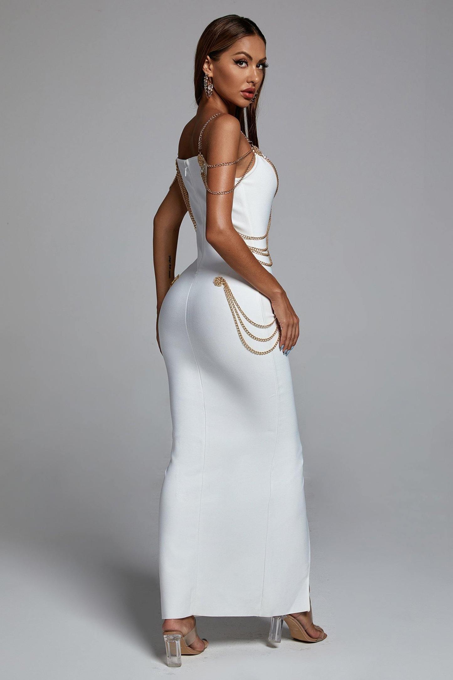 White Metal Embellishment Maxi Dress | Mix Mix Style [Hot Seller]-Mix MIx Style