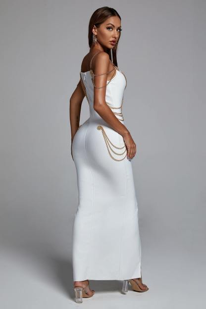 White Metal Embellishment Maxi Dress | Mix Mix Style [Hot Seller]-Mix MIx Style
