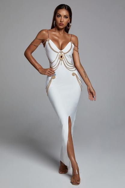 White Metal Embellishment Maxi Dress | Mix Mix Style [Hot Seller]-Mix MIx Style