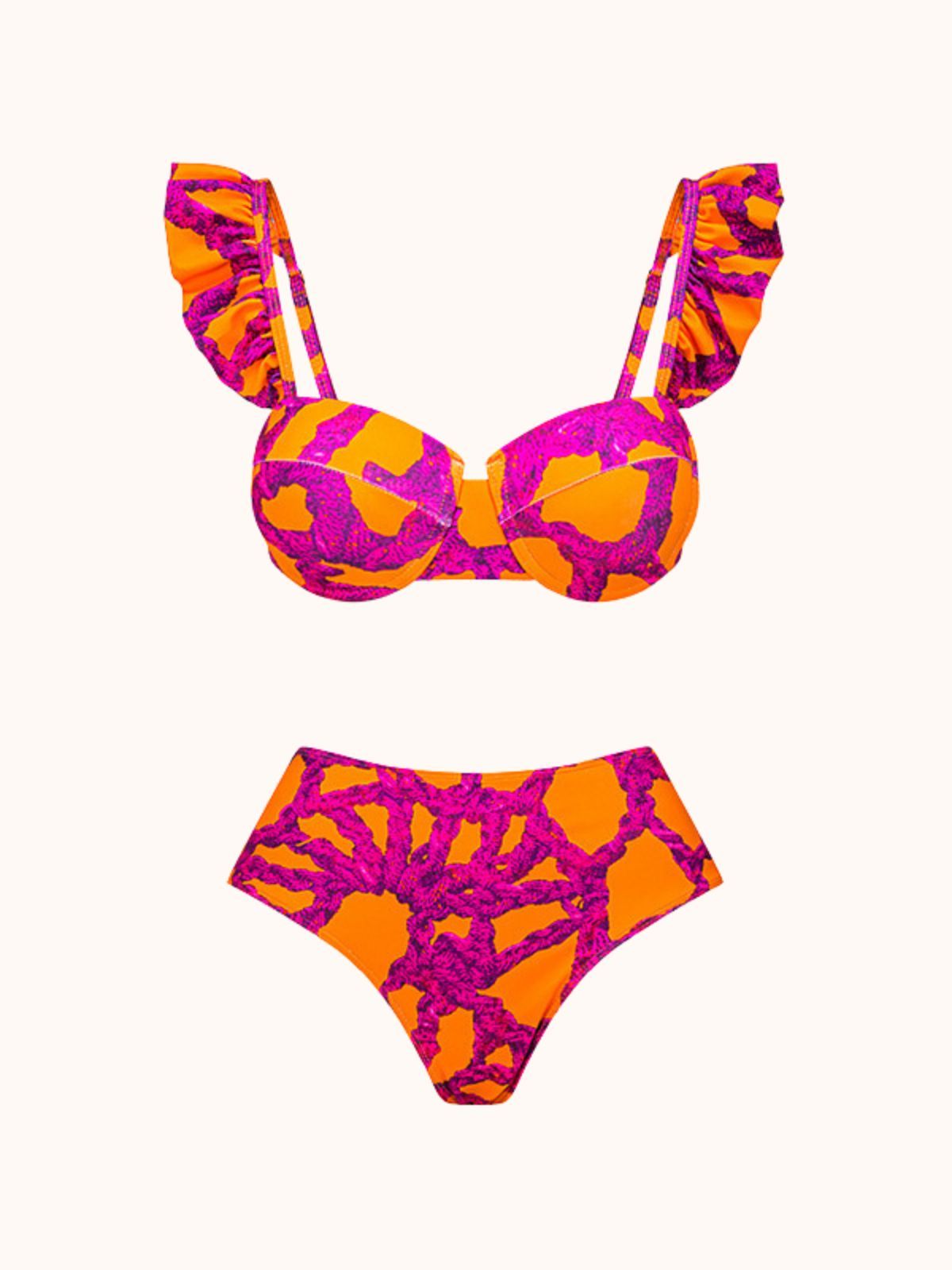Pink Ruffle Printed Bikini Two Piece Set | Mix Mix Style-Mix MIx Style