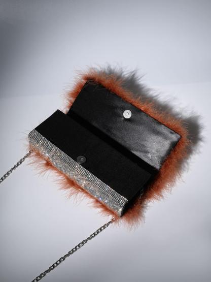 Sanna Feather Rhinestone Clutch In Brown Handbags & Evening Bags | Mix Mix Style [Hot Seller]-Mix MIx Style