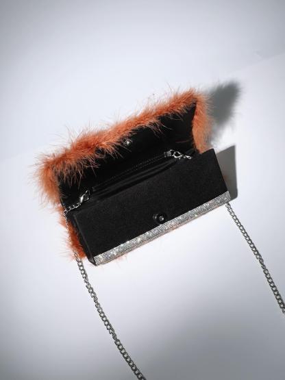 Sanna Feather Rhinestone Clutch In Brown Handbags & Evening Bags | Mix Mix Style [Hot Seller]-Mix MIx Style
