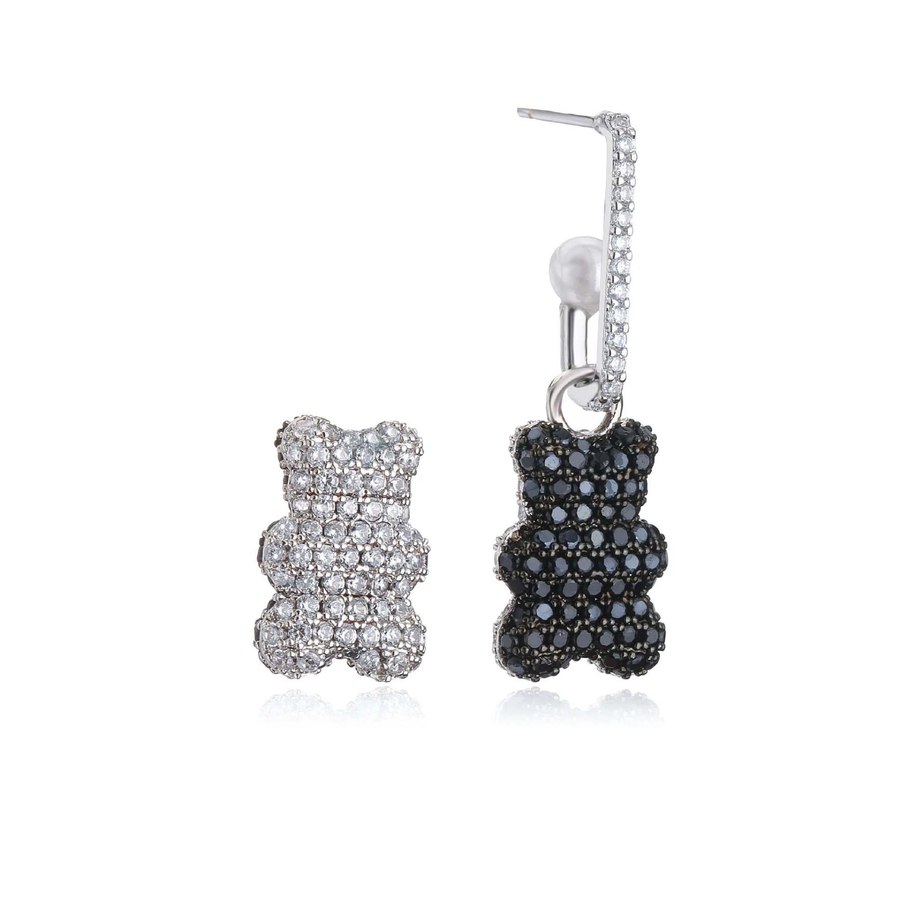New Women's Earrings Plated with 18k Gold Crystal Zircon Cartoon Bear Popular Fashion Jewelry Couple Festival Gift