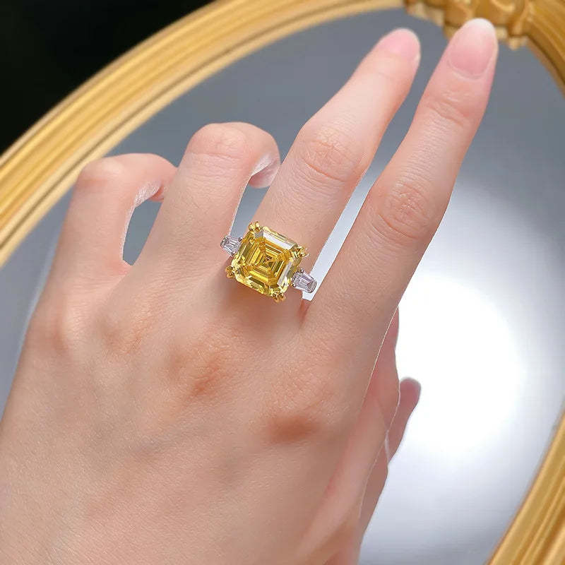 Luxury Yellow Asscher Cut Moissanite Diamonds 18k White Gold Solitarie Engagement Ring-Mix MIx Style