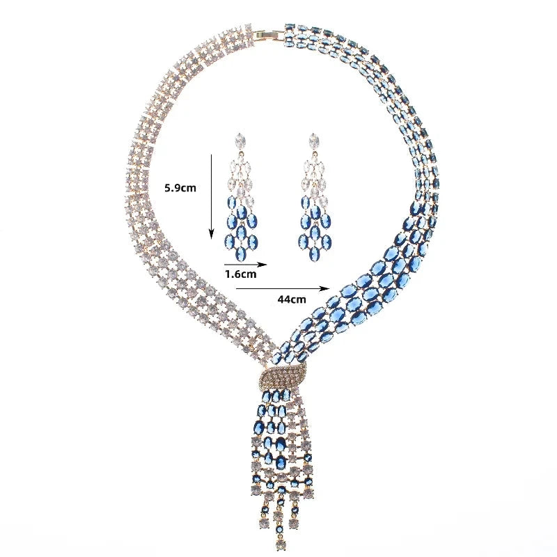 Green - Blue - Red Vintage Tie Embellished Ocal Cut Diamonds Necklace & Drop Earrings Luxury Jewelry Set | Mix Mix Style