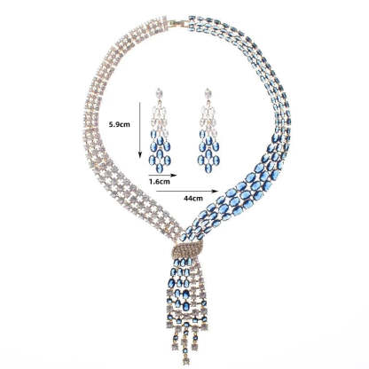 Green - Blue - Red Vintage Tie Embellished Ocal Cut Diamonds Necklace & Drop Earrings Luxury Jewelry Set | Mix Mix Style