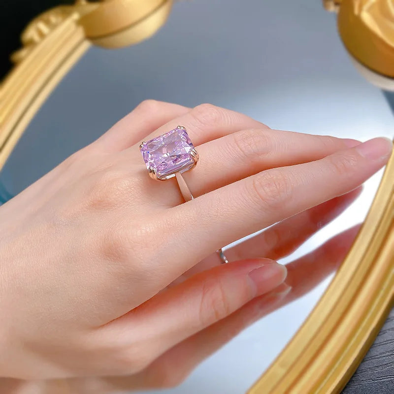 Solitaire Purple Dazzling Radiant Cut Lab Drown Diamond 8ct 18k White Gold Plated Luxurious Engagement Ring | Mix Mix Style