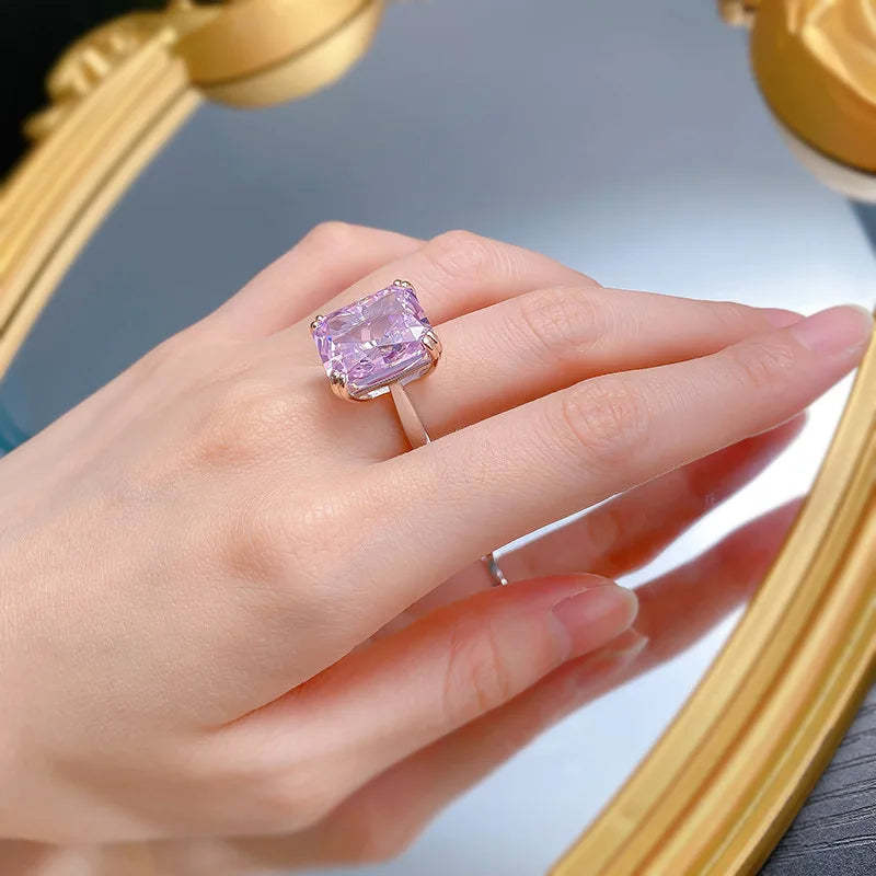 Solitaire Purple Dazzling Radiant Cut Lab Drown Diamond 8ct 18k White Gold Plated Luxurious Engagement Ring | Mix Mix Style