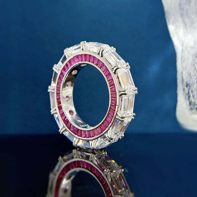 Spring Qiaoer 2023 New 925 Silver 4 * 6 Rectangular Emerald High Carbon Diamond Band High End Luxury Ring Ring-Mix MIx Style