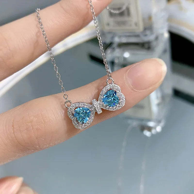 Sparkle Diamond Cut Heart Sea Blue 18k White Gold Plated Necklace | Mix Mix Style-Mix MIx Style