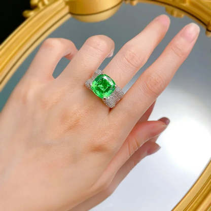 Green Cushion Cut Moissanite Diamonds ct 18k White Gold Luxury Engagement Ring | Mix Mix Style-Mix MIx Style