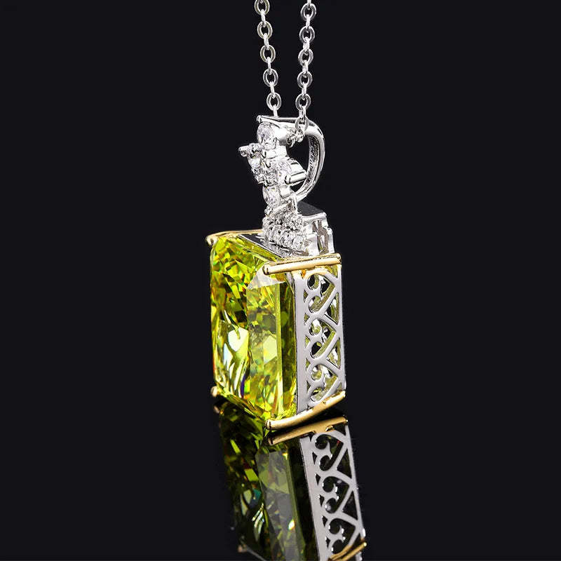Dazzle Green Diamond Radiant Brilliant Cut Wealthy Eternity Pendant 18k White Gold Plated Necklace | Mix Mix Style-Mix MIx Style