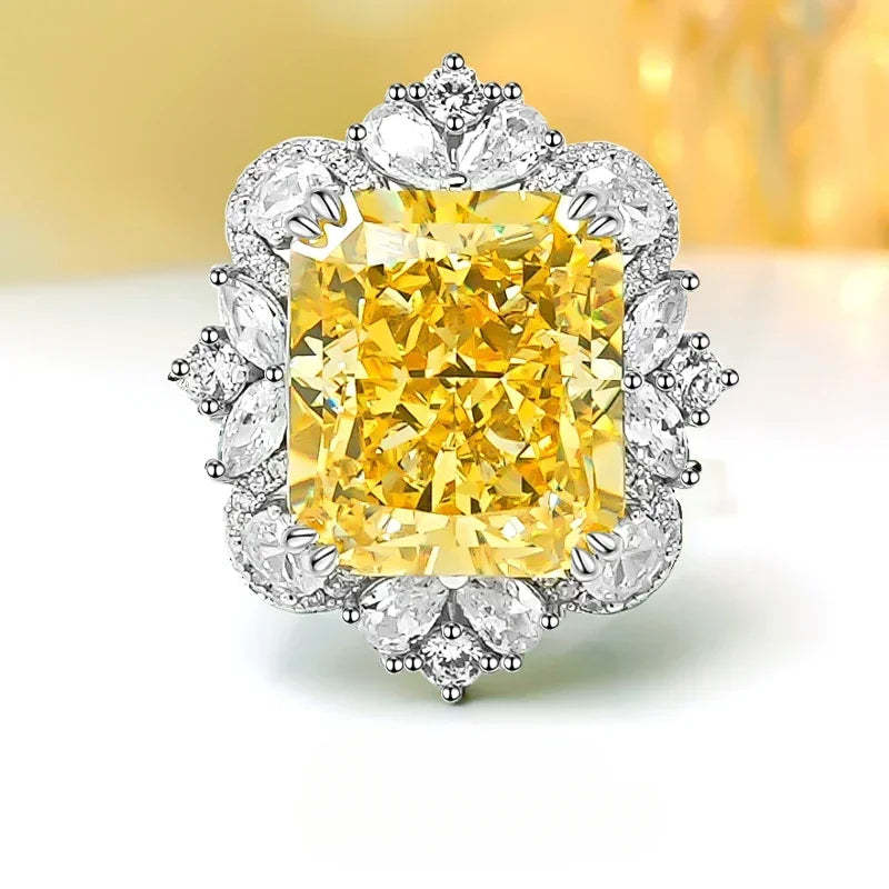 Fashionable Blue/Yellow Cushion Cut Diamond 4ct Colorful 18k White Gold Plated Enhahement Ring | Mix Mix Style-Mix MIx Style