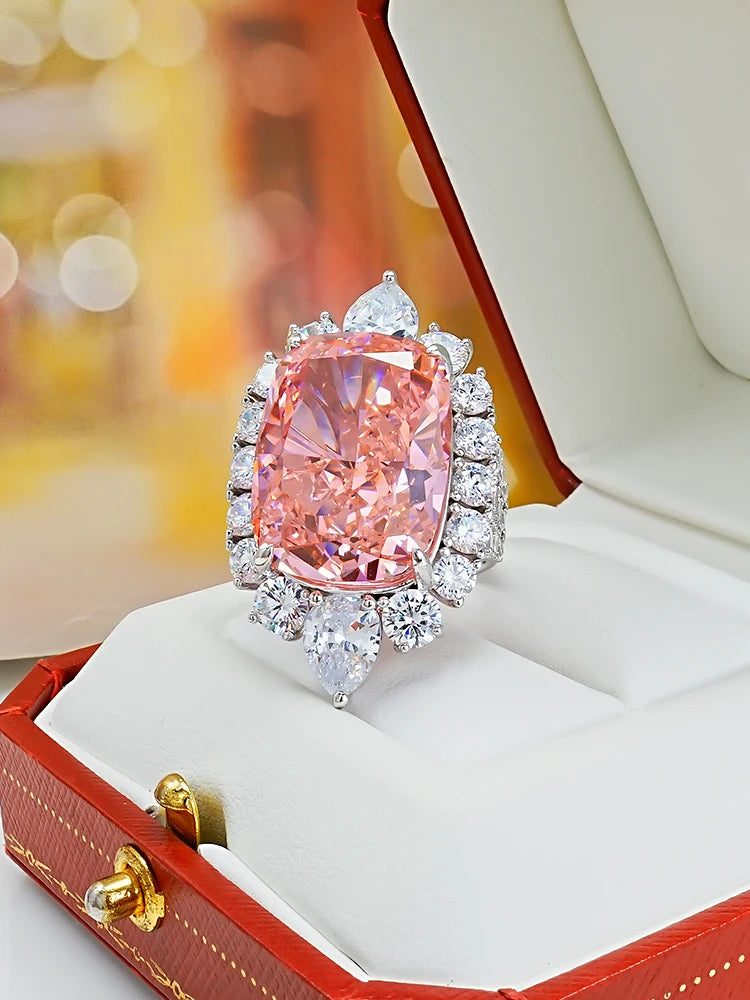 Pink Luxury Radiant Cut Moissanite Diamonds 18k White Gold Versatile Engagement Ring | Mix Mix Style-Mix MIx Style