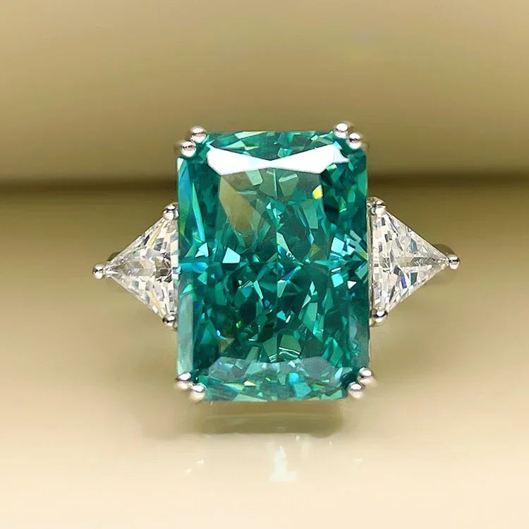 Blue Radiant Cut Moissanite Diamonds 18k White Gold Wedding Solitarie Engagement Ring | Mix Mix Style-Mix MIx Style