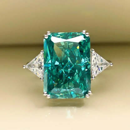 Blue Radiant Cut Moissanite Diamonds 18k White Gold Wedding Solitarie Engagement Ring | Mix Mix Style-Mix MIx Style