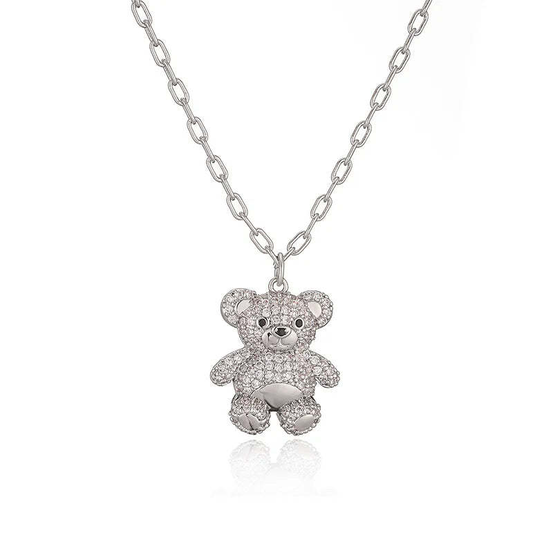 Women's Earrings Plated with 18k Gold Colored Zircon Crystal Cartoon Bear Earrings Popular Fashion Jewelry Festival Gift