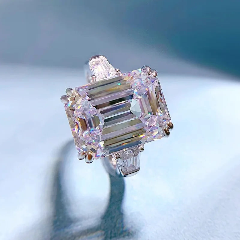 White Emerald Cut Moissanite Diamonds 8ct 18k White Gold Luxury Wedding Engagement Ring | Mix Mix Style-Mix MIx Style