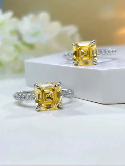 Moissanite Diamond Yellow Asscher Shaped Ring For Women Mix Mix Style [Hot Seller]-Mix MIx Style