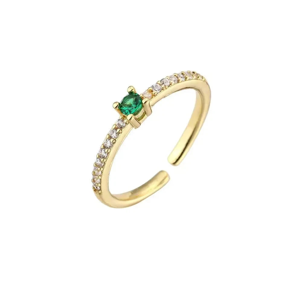 Green, Blue, Purple Dazzling Moissanite Diamond 18k White/Vermeil Gold Plated Open Adjustable Ring | Mix Mix Style