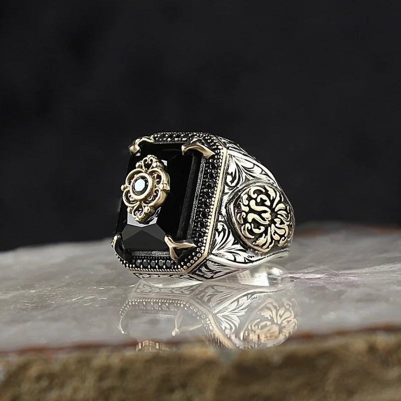 Antique Black - Green - Blue Radiant Cut Moissanite Diamond 18k Vermeil Gold Plated Luxurious Ring | Mix Mix Style