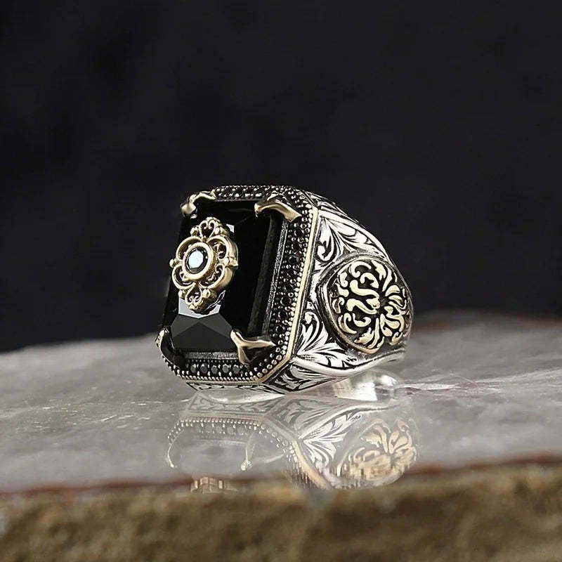 Antique Black - Green - Blue Radiant Cut Moissanite Diamond 18k Vermeil Gold Plated Luxurious Ring | Mix Mix Style