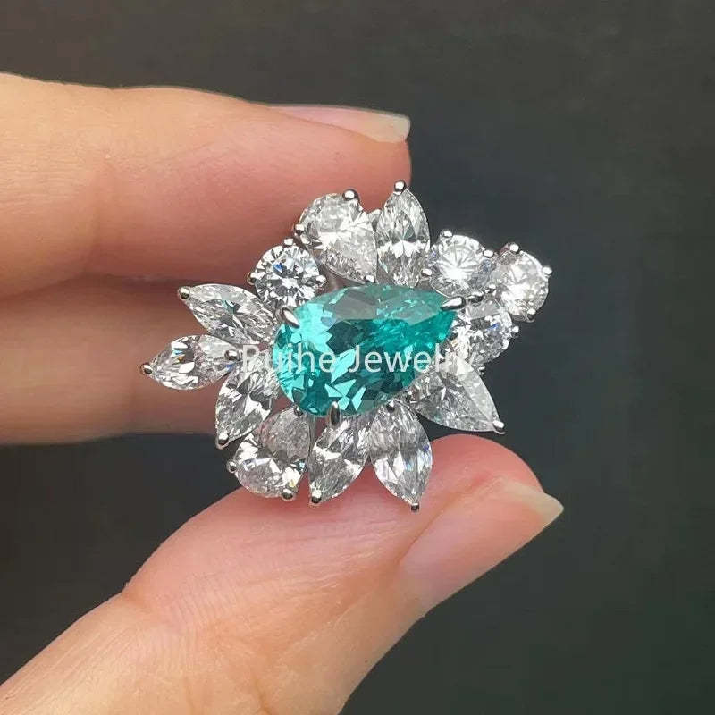 Sea Blue & White Fashion Pear Cut Moissanite Diamonds 5.33ct 18k White Gold Plated Engagement Ring  | Mix Mix Style-Mix MIx Style