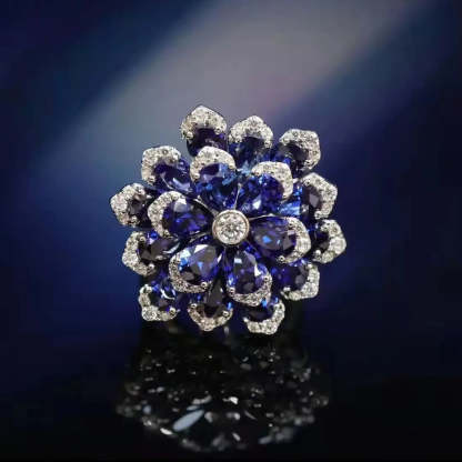 Vintage Flower Moissanite Diamond Sapphire Gemstone Ring/Necklace/Earrings Jewelry Sets | Mix Mix Style [Hot Seller]-Mix MIx Style